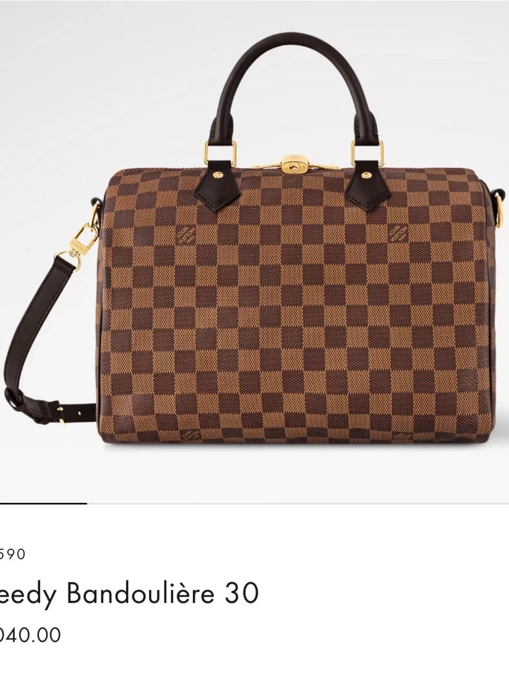 Authentic Louis Vuitton Speedy 30 Bandouliere Duffel Bag with Gold Hardware